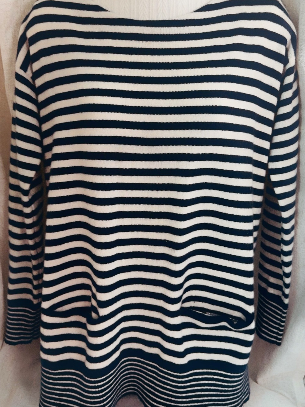Navy and White Striped Boatneck Pullover
